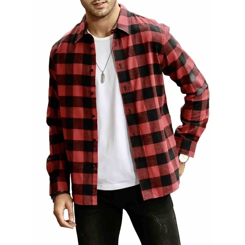 Christmas St. John's Bay Men's Red Black Long Sleeve Flannel Shirt Size M New